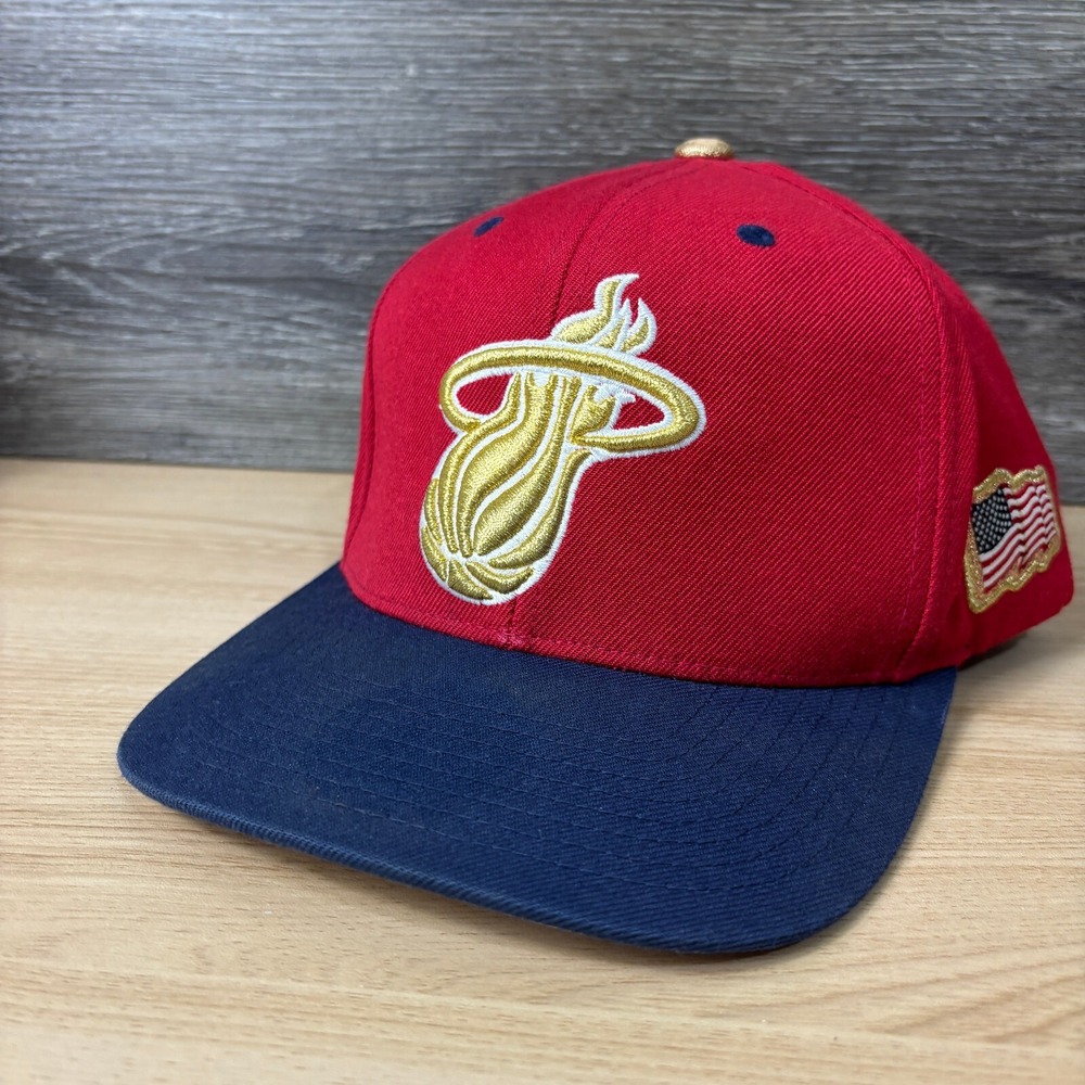 Miami Heat Hat Cap Snapback Red Gold Mitchell & Ness NBA Basketball